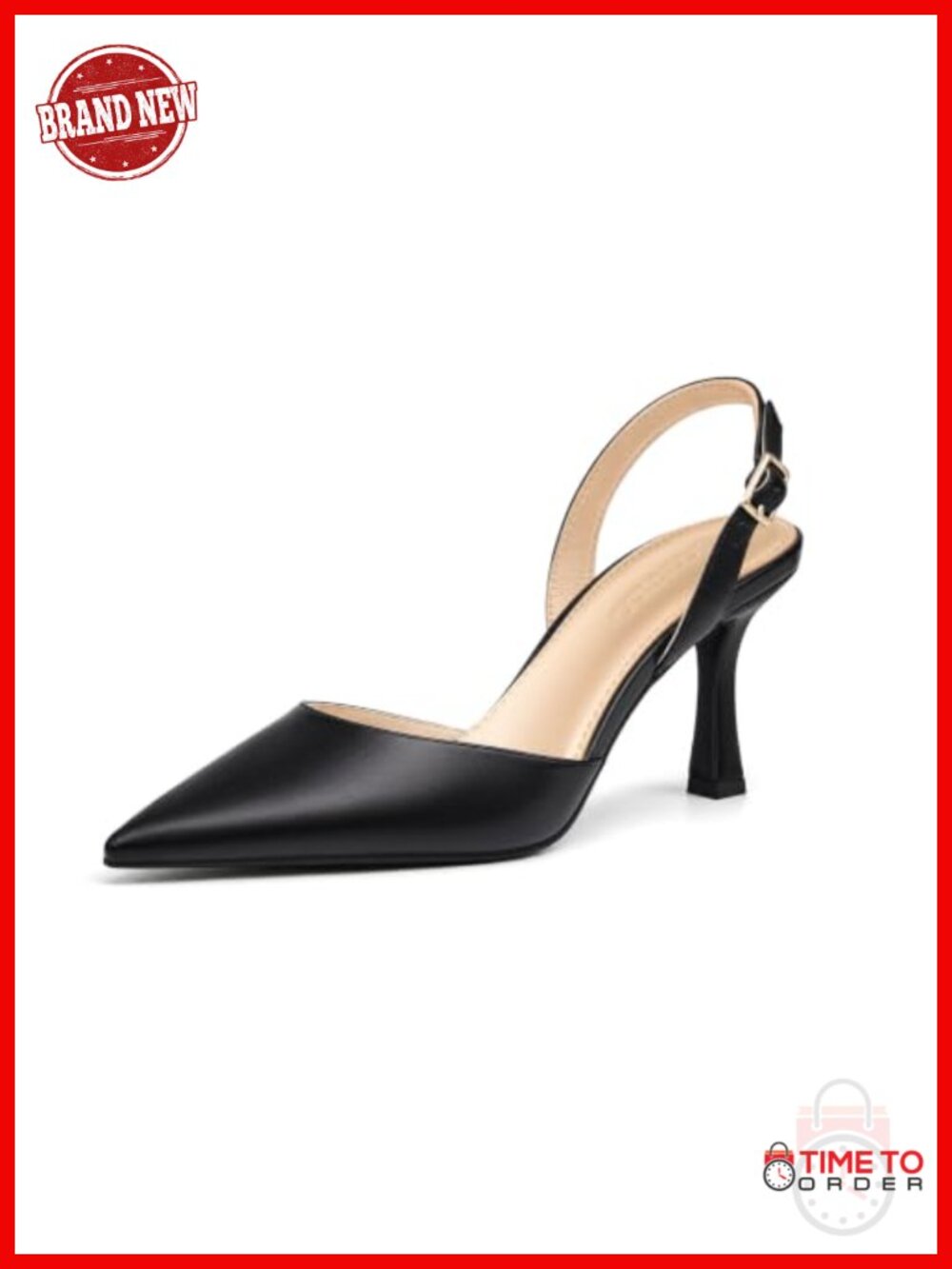 Womens Slingback Kitten Heel Pumps Faux Leather Pointed Toe Dress Shoes